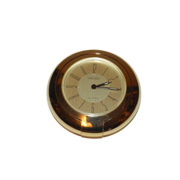Seiko Alarm Travel Clock Champange Dial Gold Tone Round 76mm QQQ155G No Battery - Picture 3 of 13